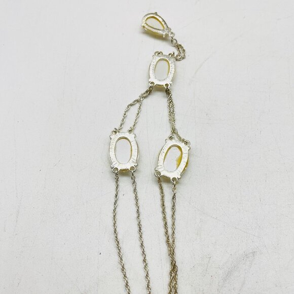 AVON Signed Silver Tone White Oval Cabochon Y Drop Necklace - Picture 6 of 8